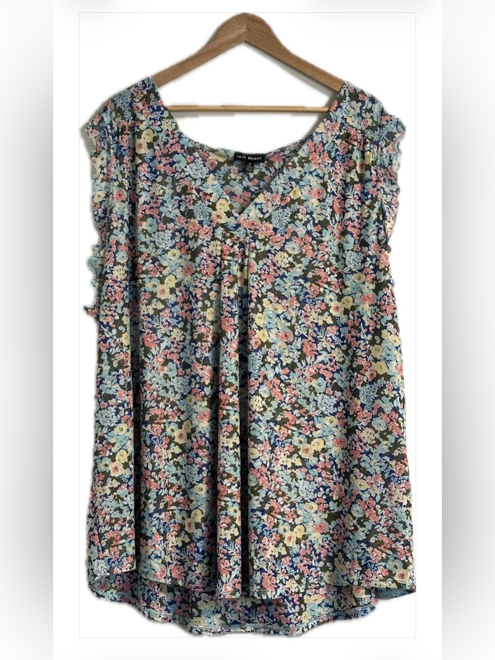 Lane Bryant Floral Ruffle Blouse in Blue & Pink 5X NWT
